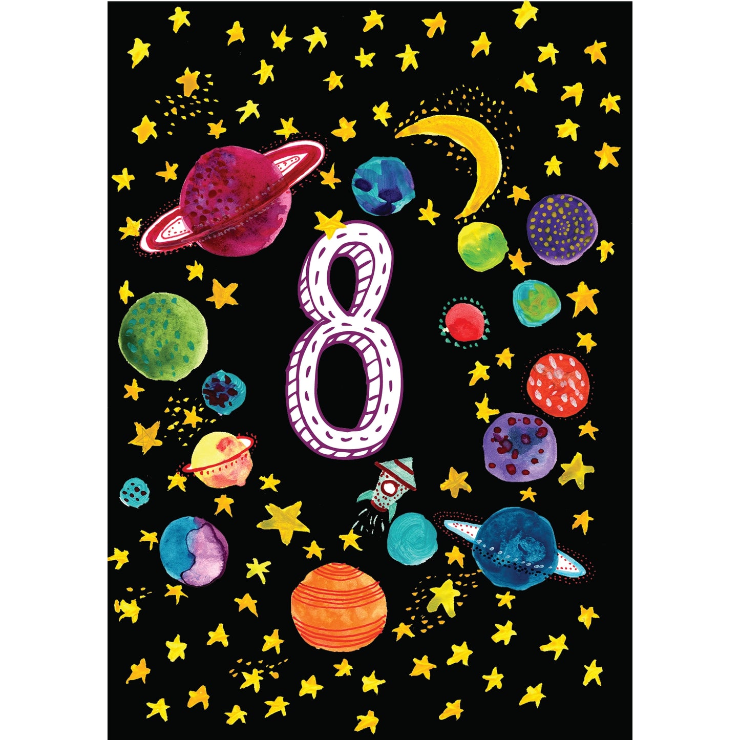 Happy Birthday Numbered Planets Greetings Card by Maria Zvaric