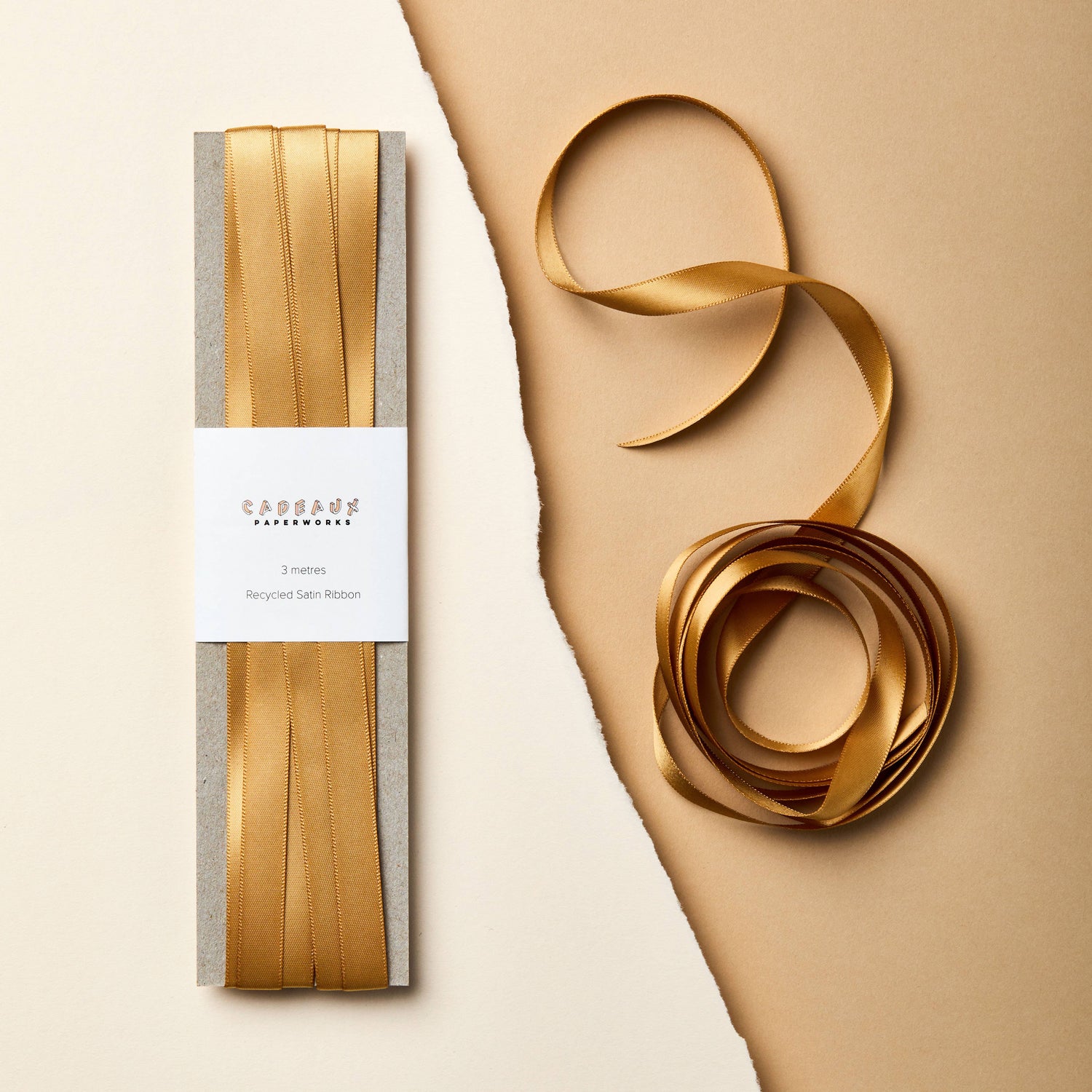 Luxury Recycled Satin Ribbon - 10mm: Golden By Cadeux