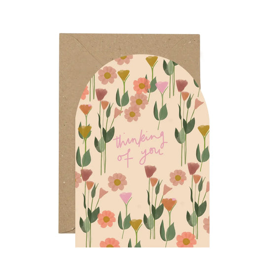 Floral "Thinking Of You" Curved Card By Plewsy