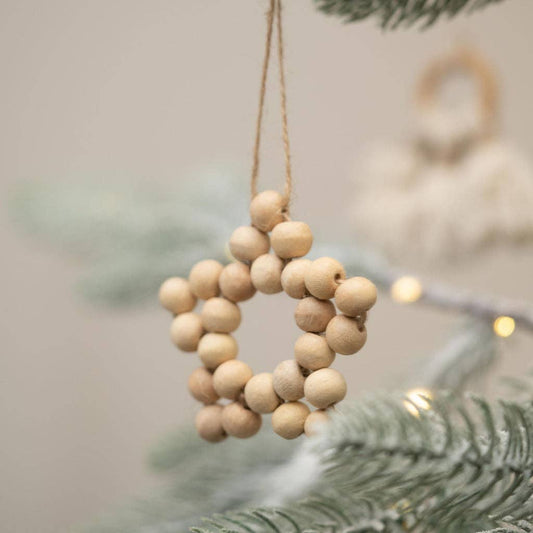 Wooden Beaded Star Hanging Christmas Decoration