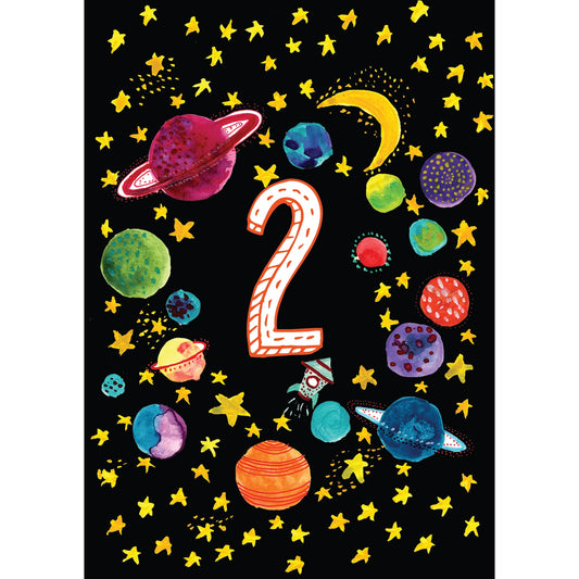 Happy Birthday Numbered Planets Greetings Card by Maria Zvaric