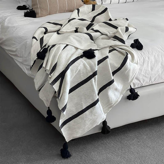 Moroccan Battania Blanket In Monochrome Stripes