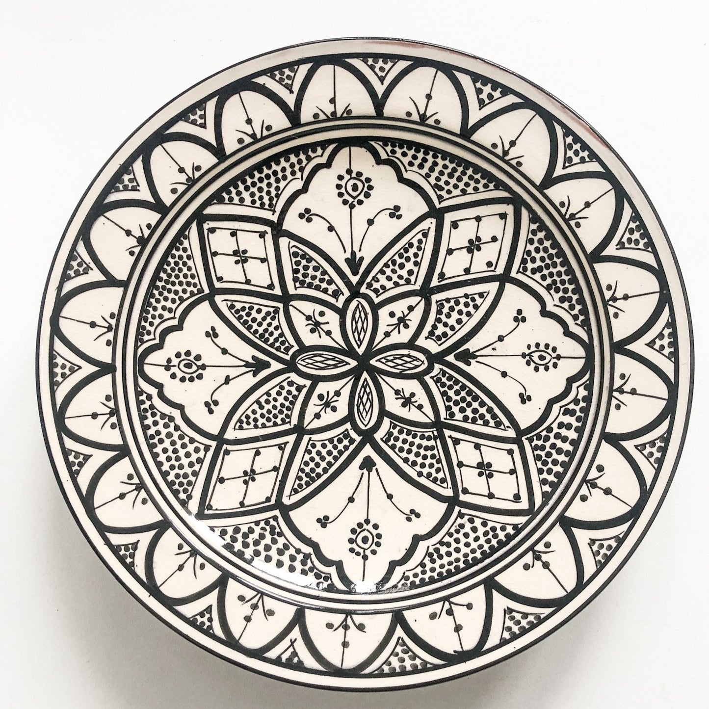 Extra Large Moroccan "Zwak"Ceramic Plate in Monochrome