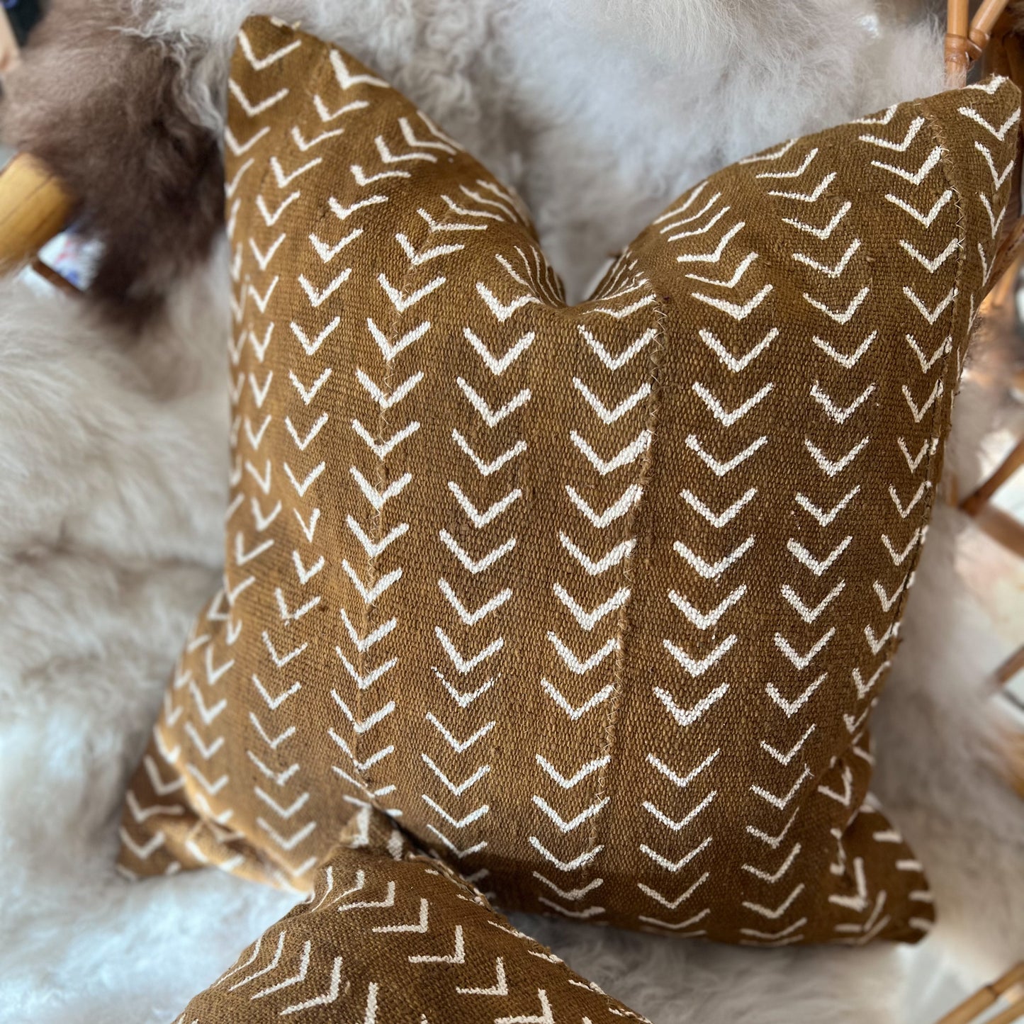 Mudcloth Chevron Cushion in Ochre