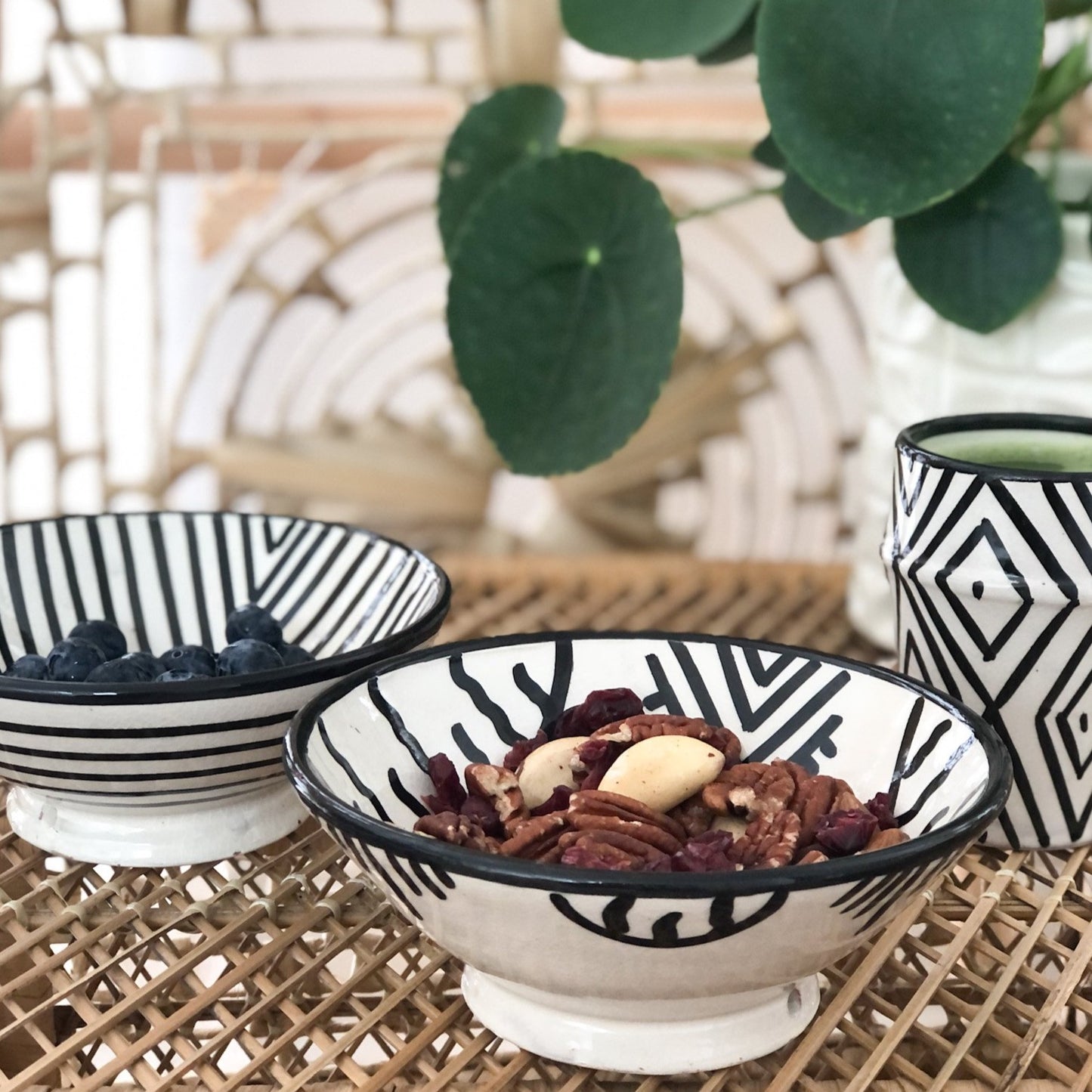 Modern Moroccan Geometric Bowl In Monochrome