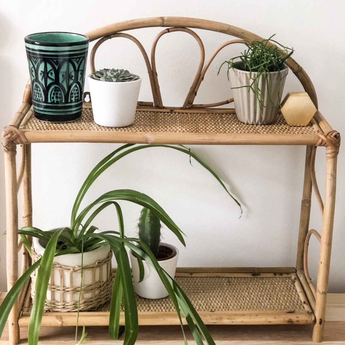 VINTAGE BAMBOO RATTAN DOUBLE SHELF