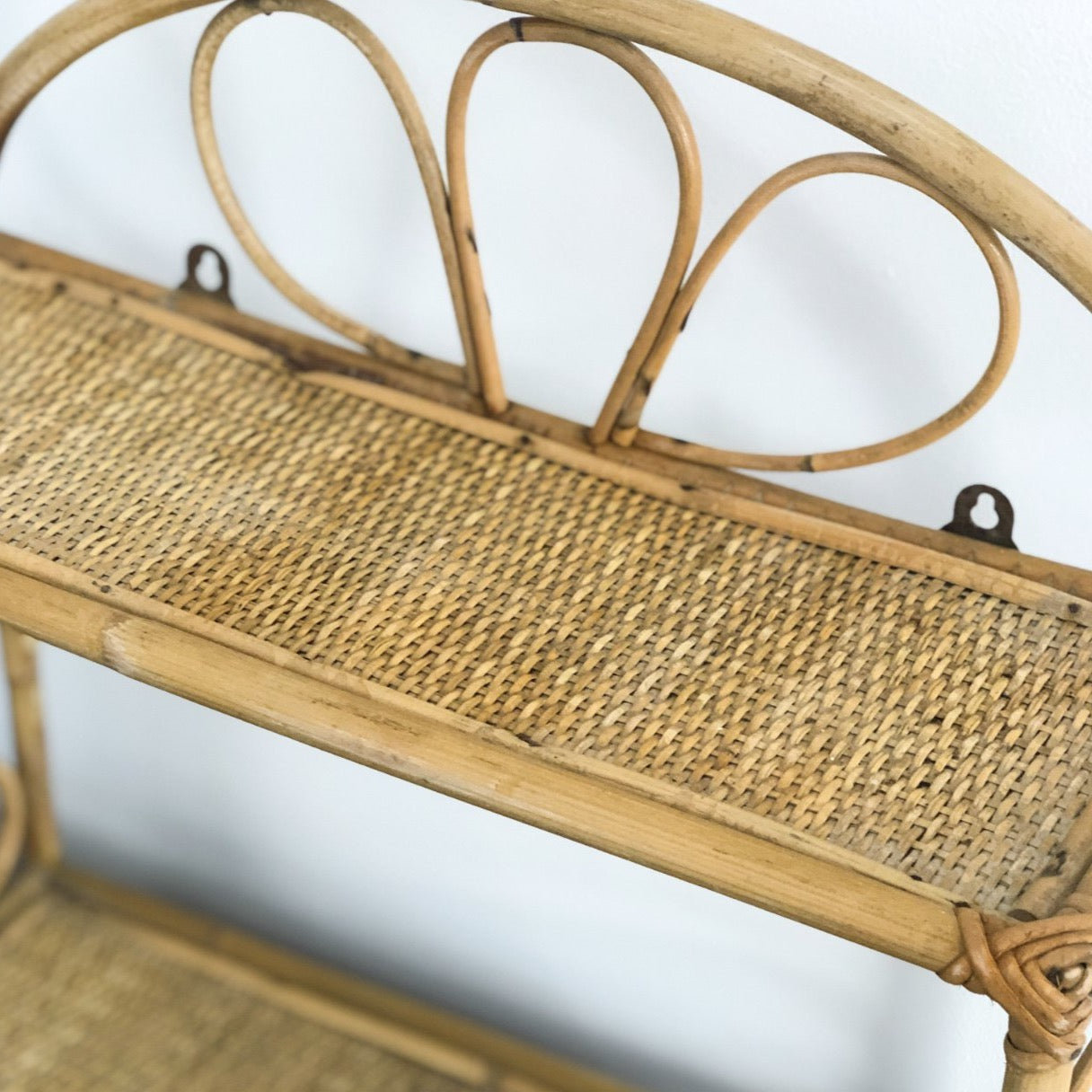 VINTAGE BAMBOO RATTAN DOUBLE SHELF