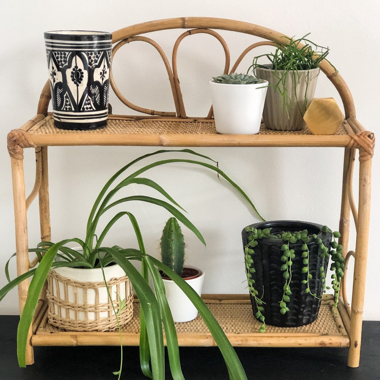 VINTAGE BAMBOO RATTAN DOUBLE SHELF