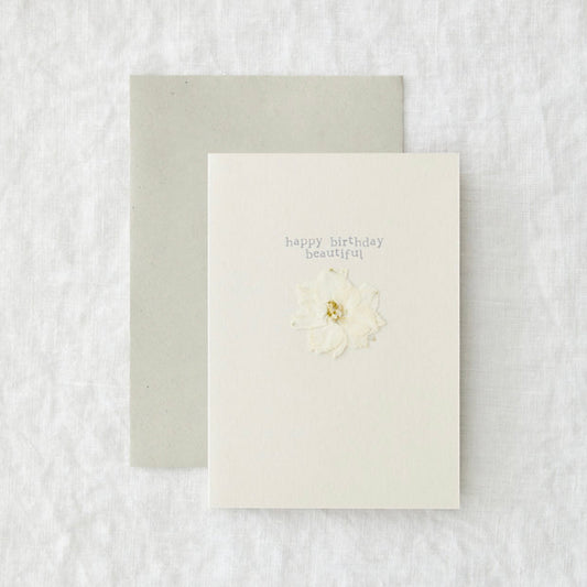 Happy Birthday Beautiful - Pressed Flower Card