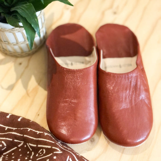 Men's Moroccan Leather Babouche Slippers in Brown  