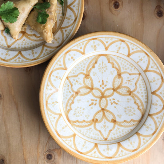 Moroccan "Zwak" Plate in Mustard & White - Medium