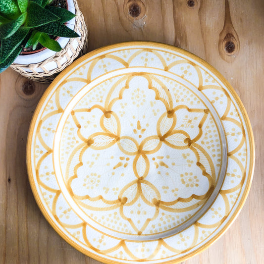 Moroccan "Zwak" Large Plate in Mustard & White