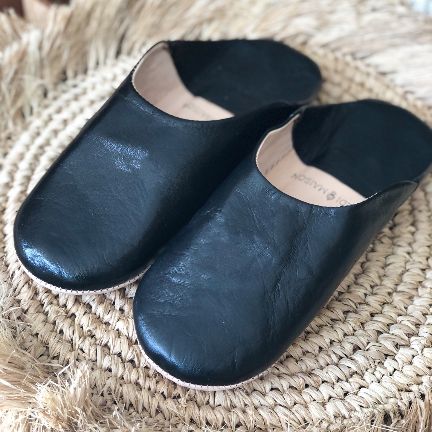 Men's Moroccan Leather Babouche Slippers in Black