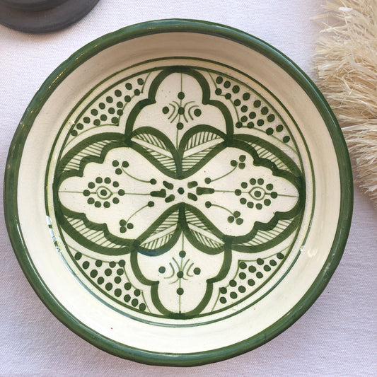 Moroccan "Zwak" Tapas Plate in Olive Green & White