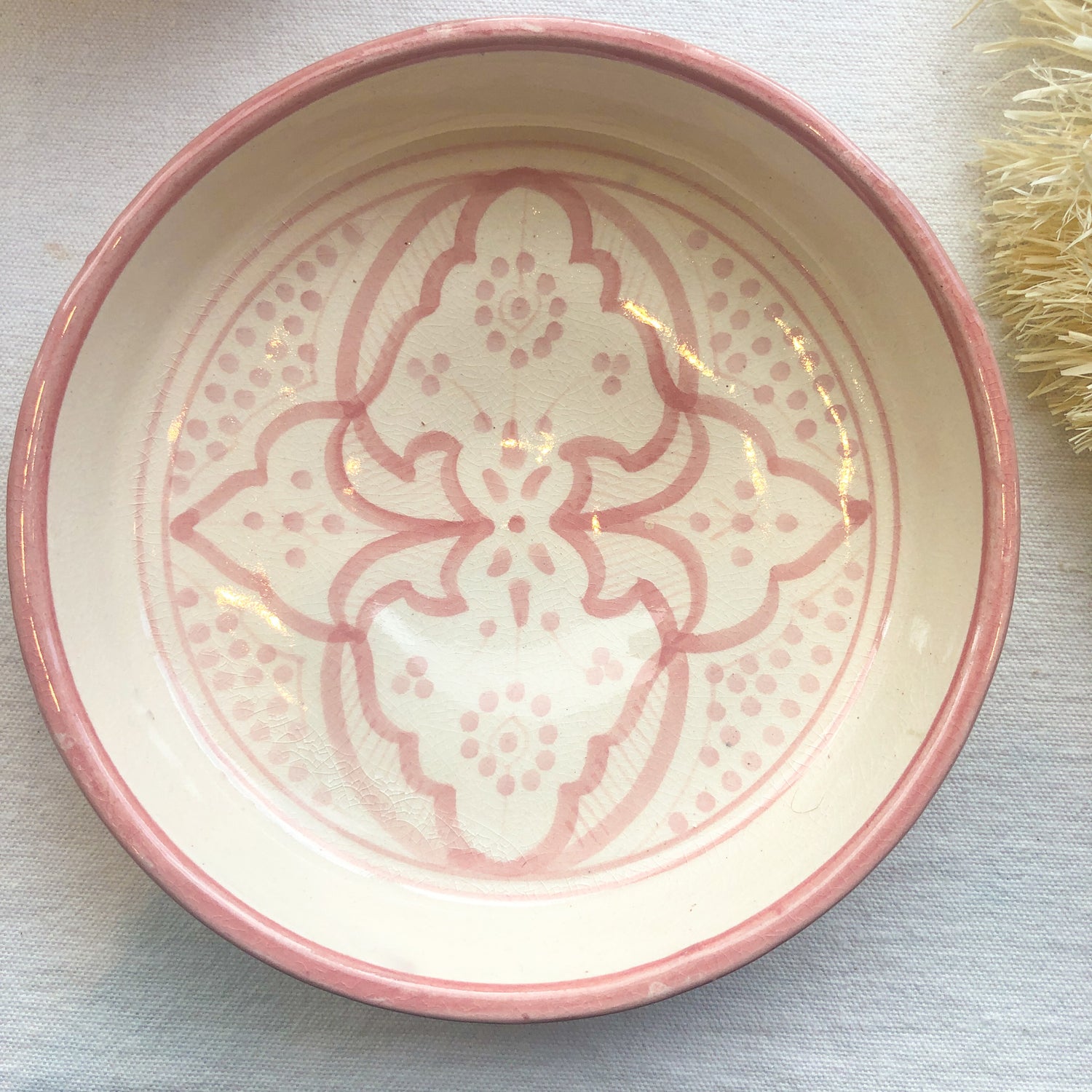 Moroccan "Zwak" Tapas Plate in Blush Pink & White