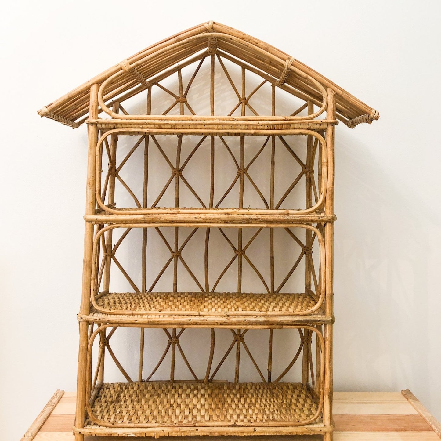 VINTAGE BAMBOO RATTAN HOUSE SHELF