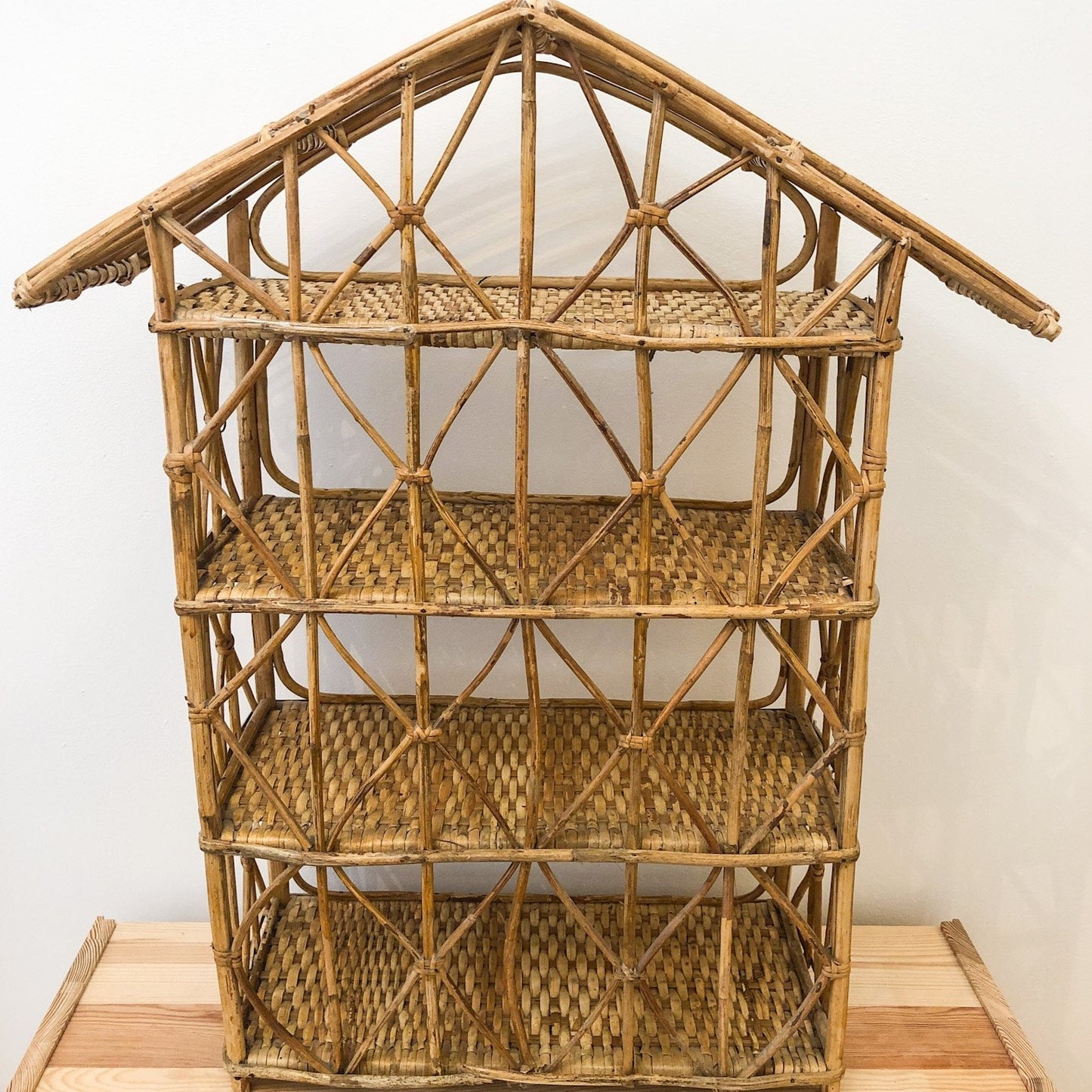 VINTAGE BAMBOO RATTAN HOUSE SHELF