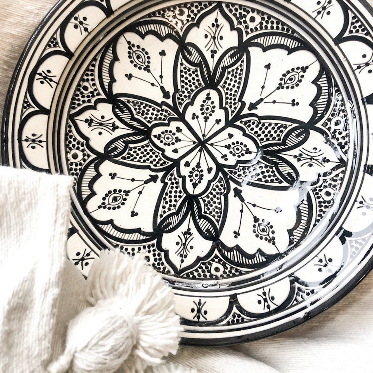 Extra Large Moroccan "Zwak"Ceramic Plate in Monochrome