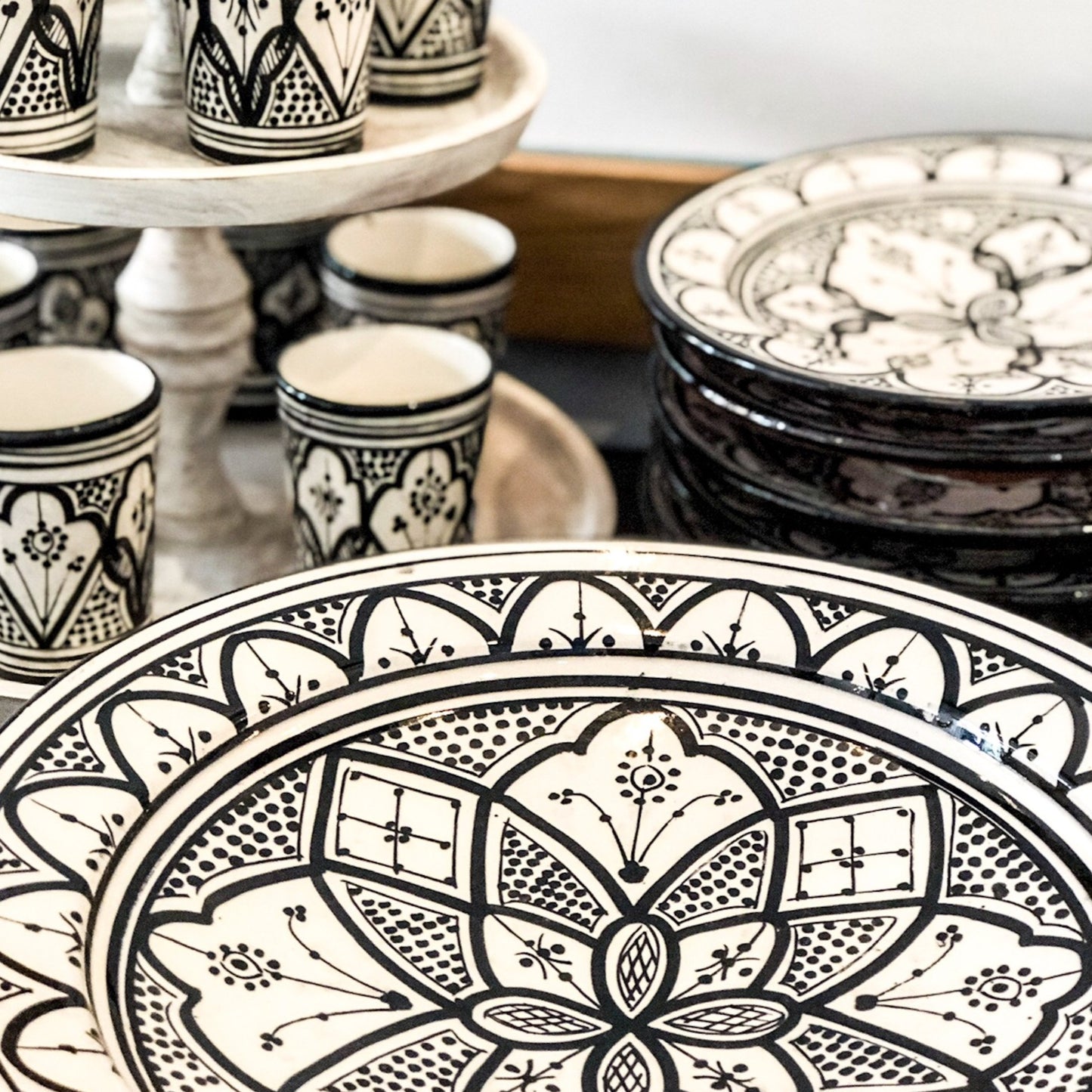 Extra Large Moroccan "Zwak"Ceramic Plate in Monochrome