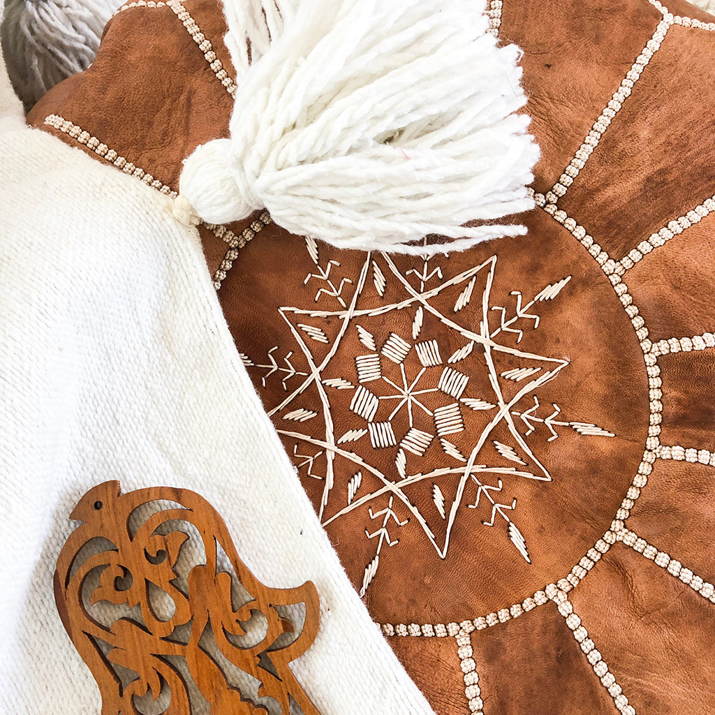 Moroccan Leather Pouffe in Tan