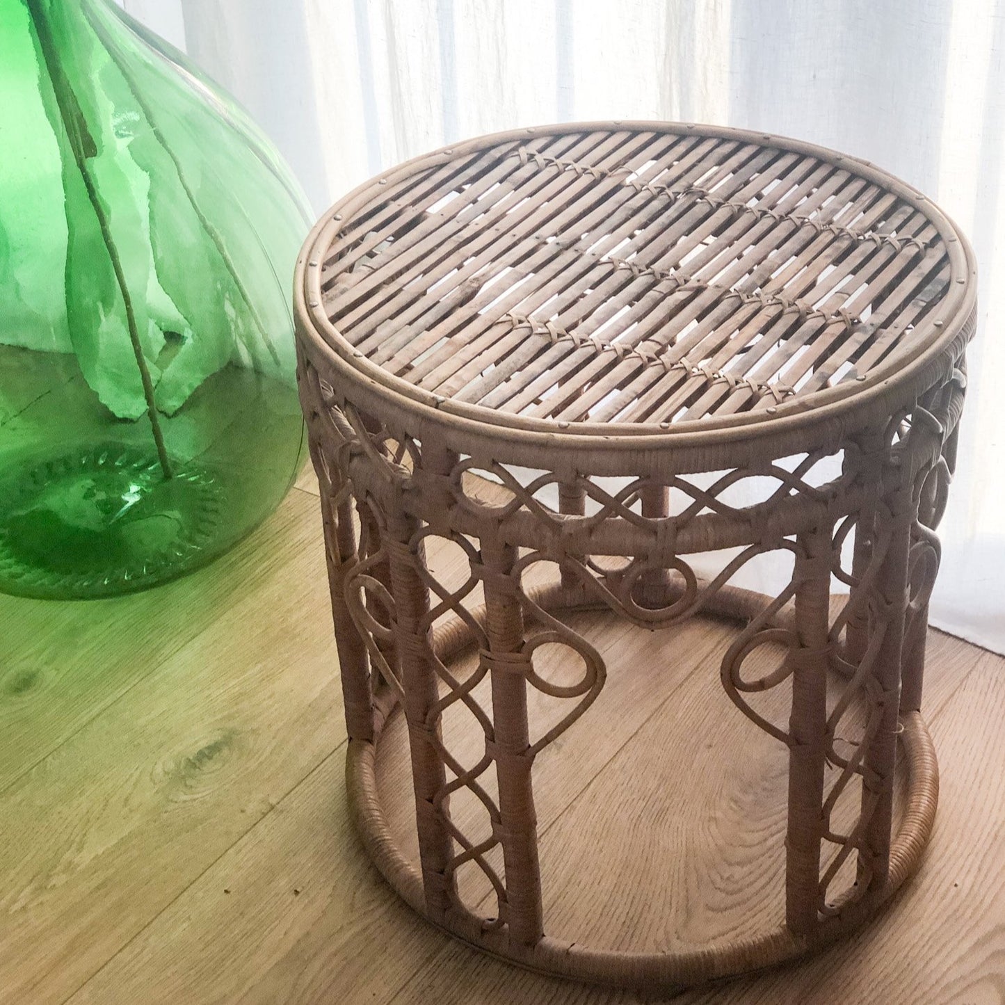 Rare Vintage 1970's Bamboo Rattan Table