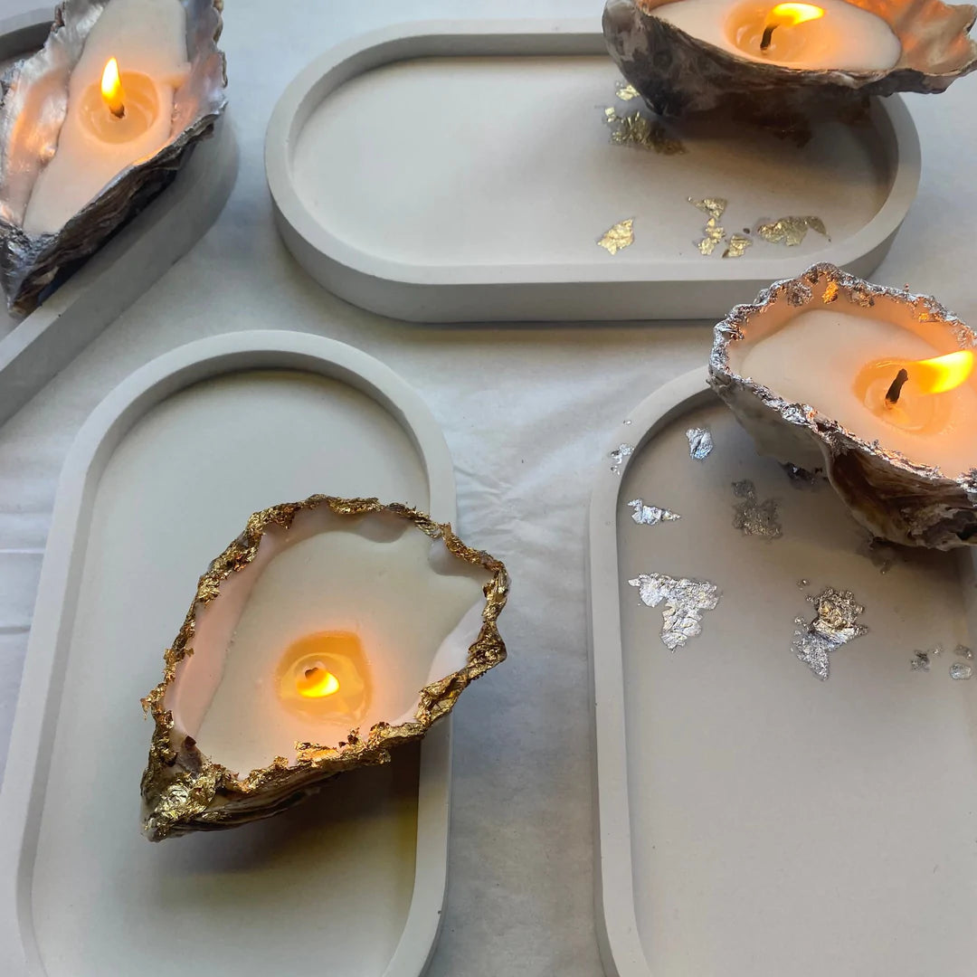 Jesmonite Oval Candle Tray in Soft White by Bubbles & Lace