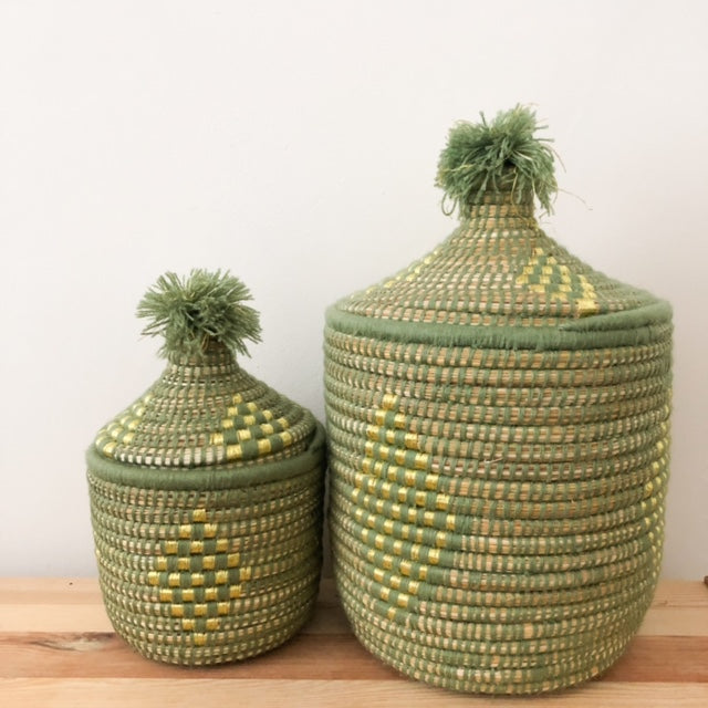 Small Green & Gold Berber Bread Basket