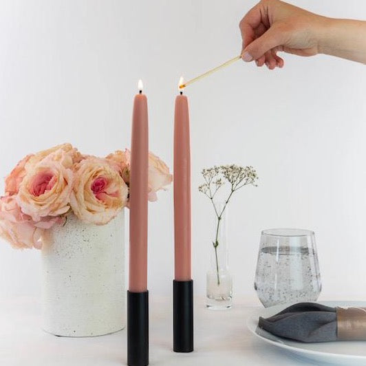 Dipped Beeswax Taper Candle In Terra Cotta