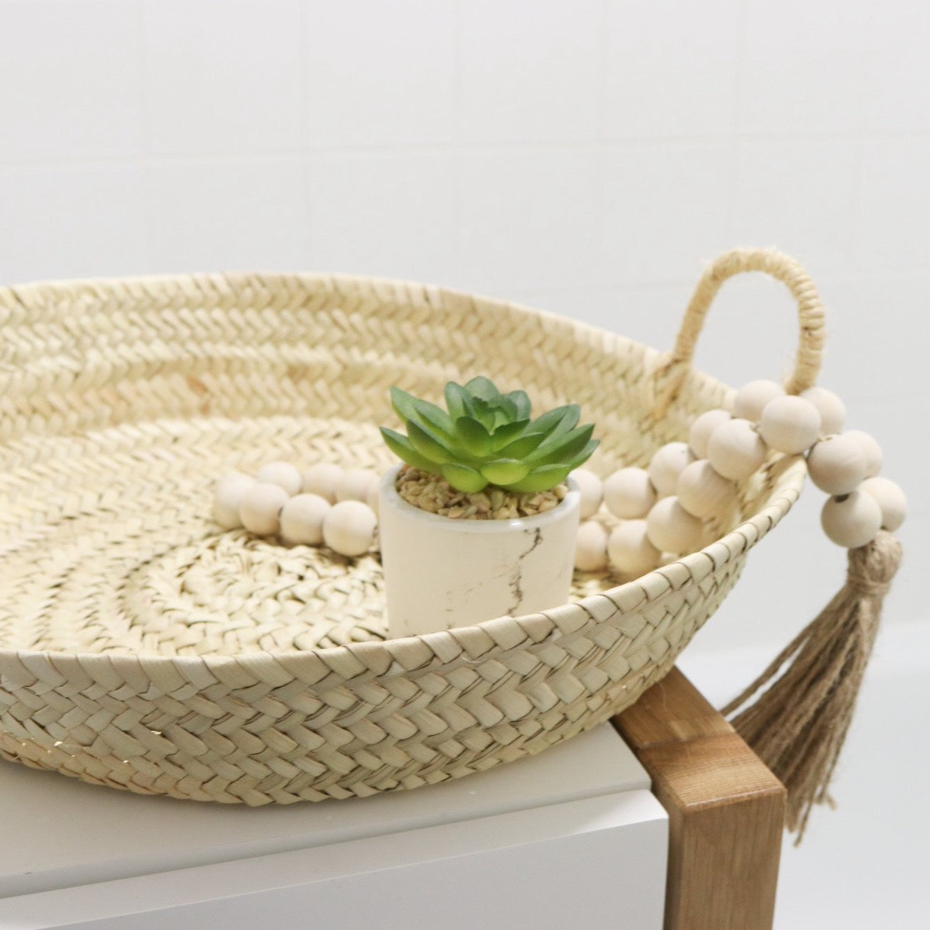 Palm Leaf Round Basket With Handles