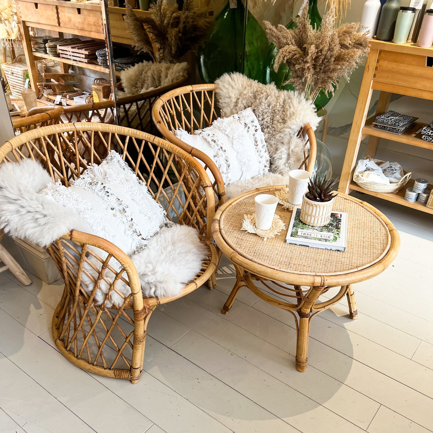 Pair Of Vintage Bamboo Armchairs with Lattice Design