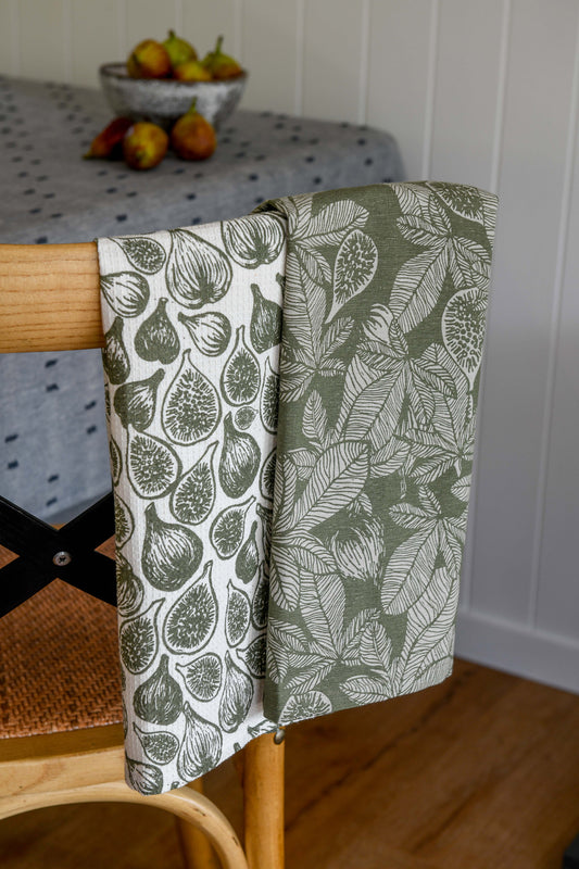 Pack of 2 Fig Tree Tea Towel - Burnt Olive