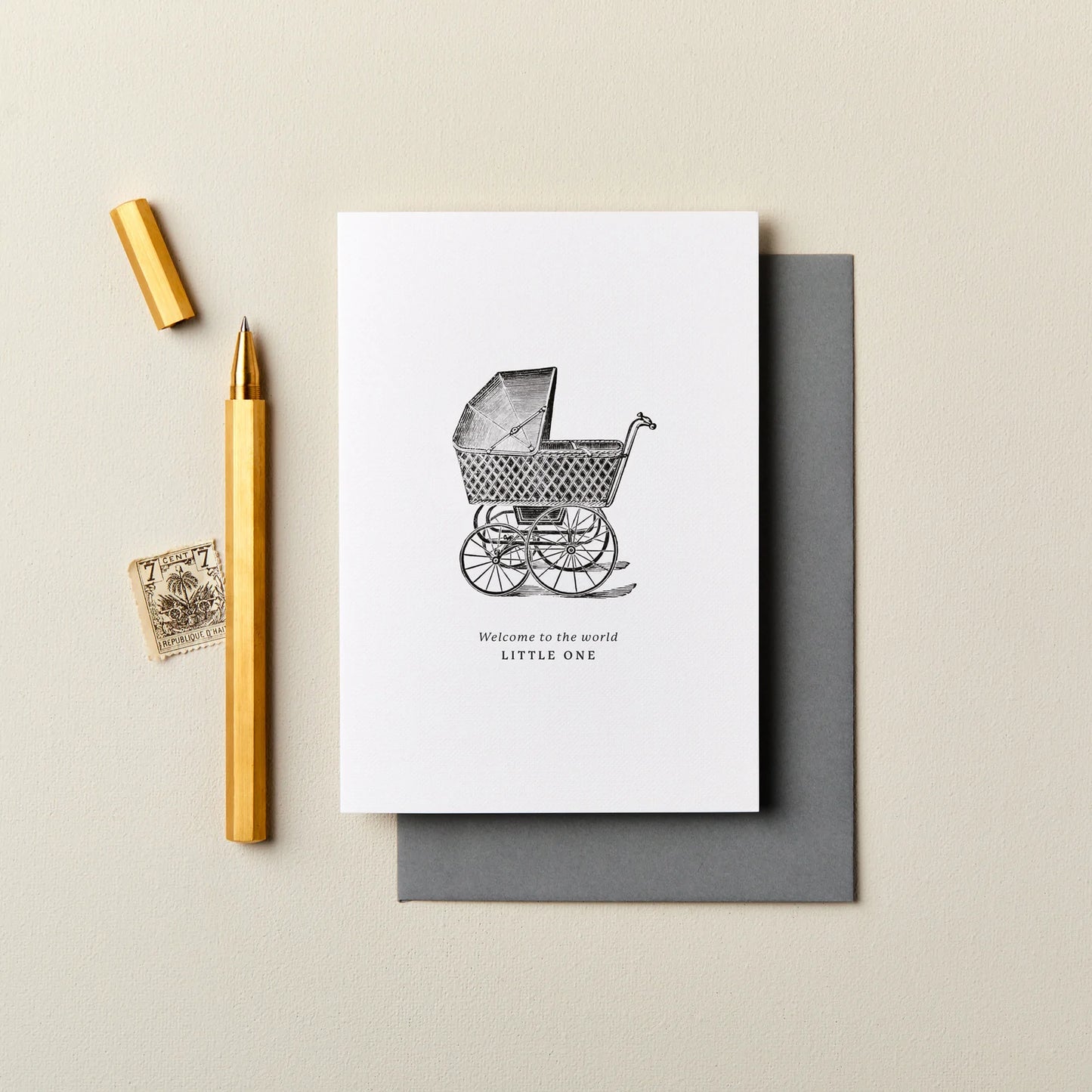 Welcome Little One Vintage Pram Greetings Card