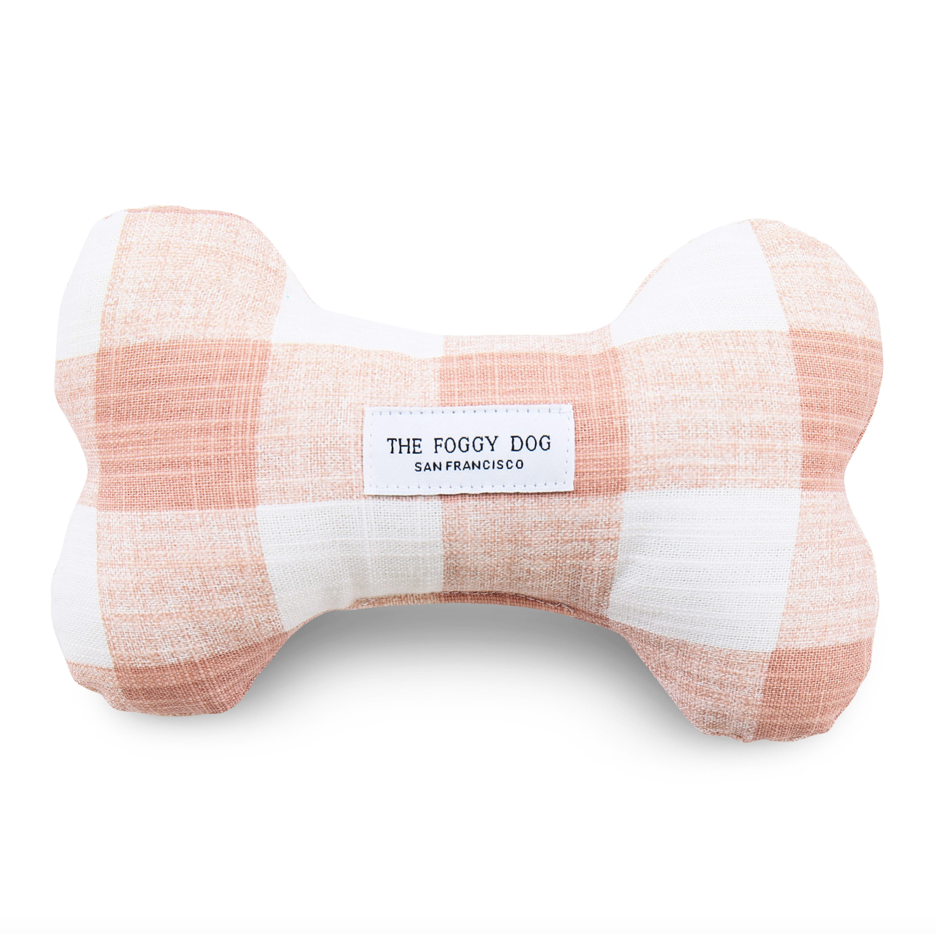 Blush Pink Gingham Dog Bone Squeaky Toy By The Foggy Dog 