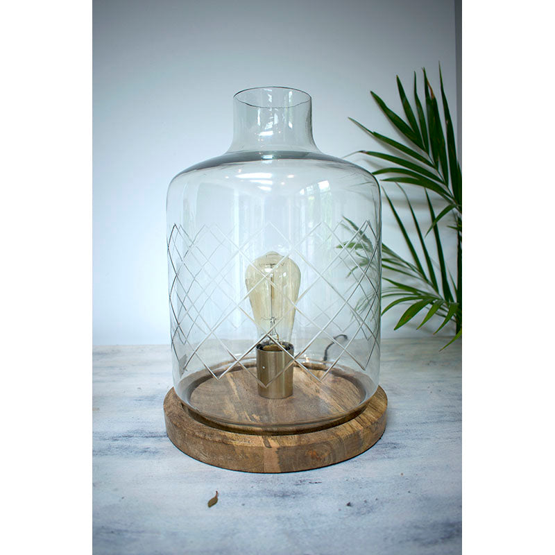 Etched Glass Hurricane Electric Lamp Light - Natural