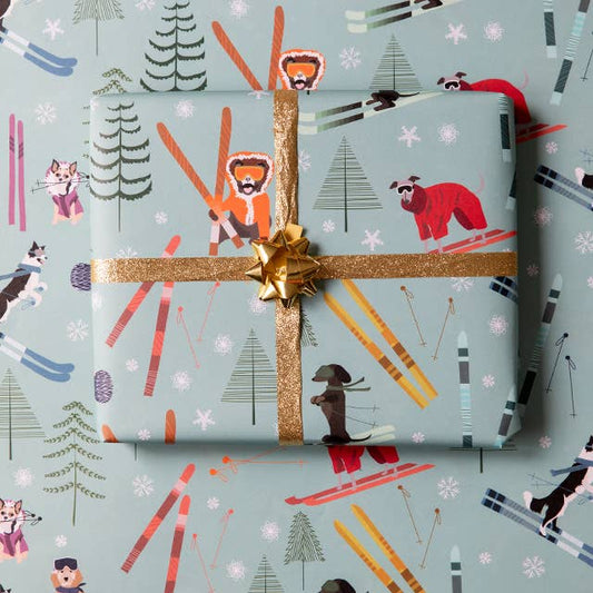 Christmas Skiing Dogs Gift Wrap By Lorna Syson