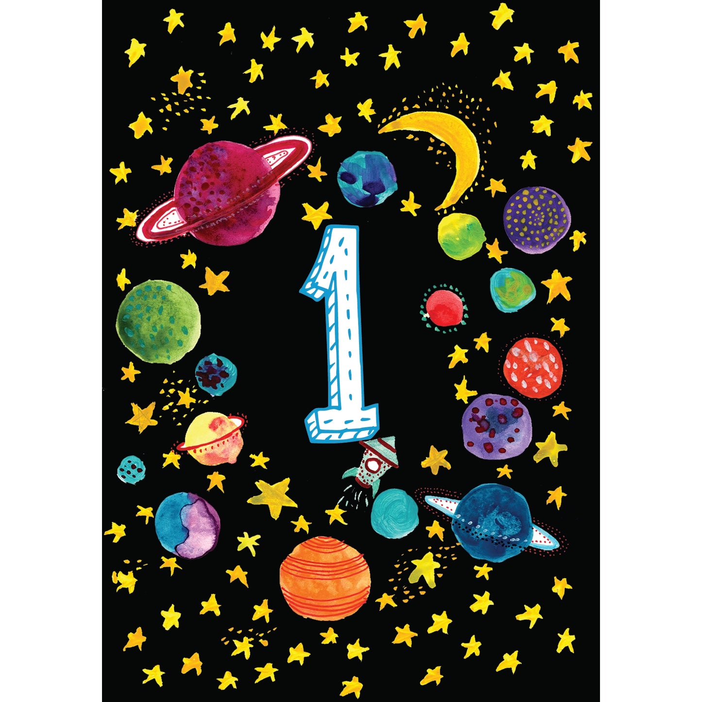 Happy Birthday Numbered Planets Greetings Card by Maria Zvaric