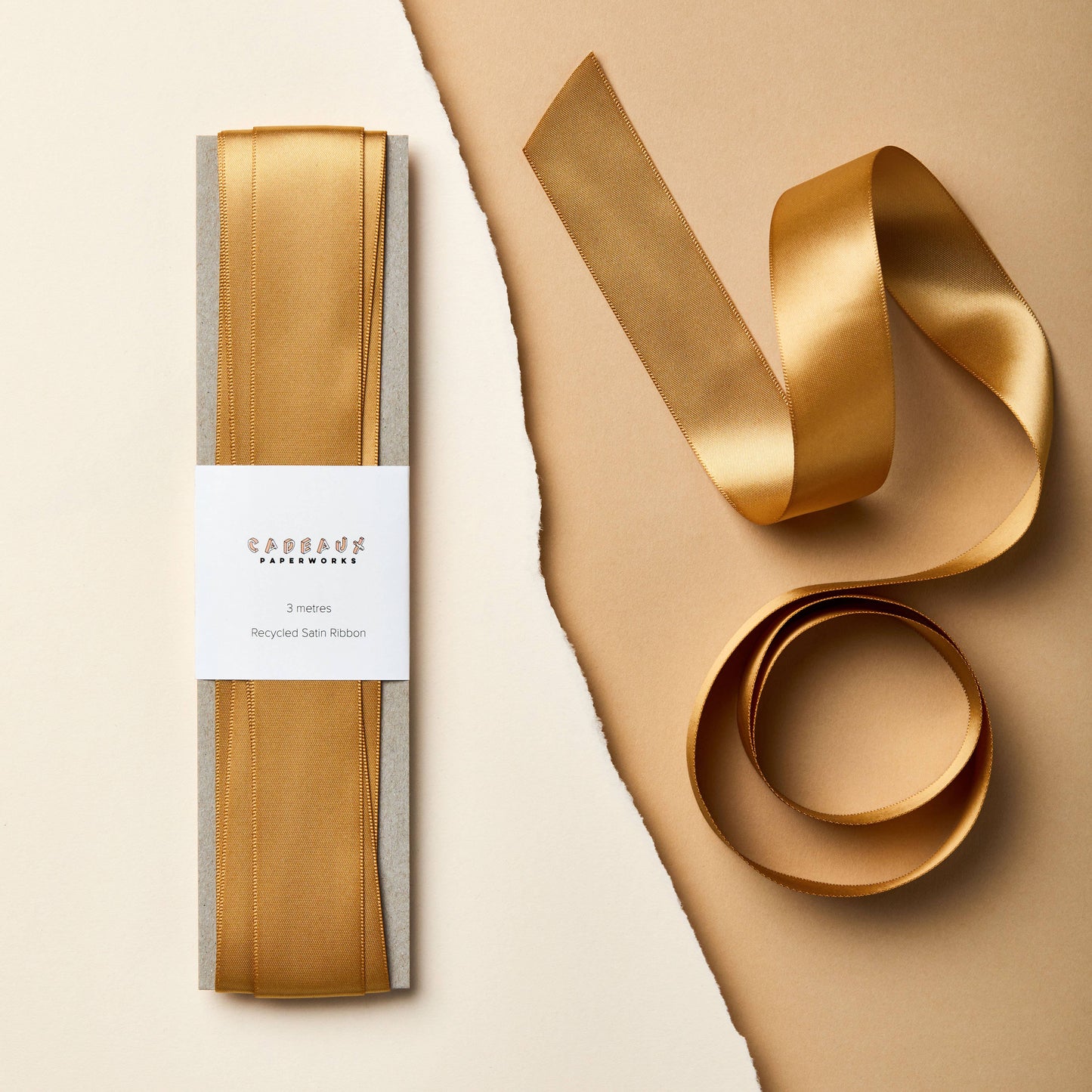 Luxury Recycled Satin Ribbon - 25mm: Golden