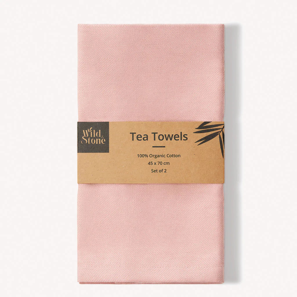 Wild & Stone Organic Cotton Tea Towels Pack of 2 in Rose