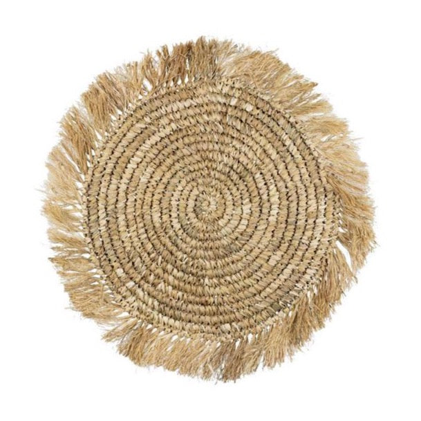 Straw Placemat Raffia with Fringe in Brown