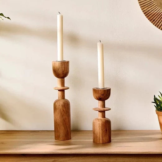 Sibu Acacia Wood Candle Holder By Nkuku