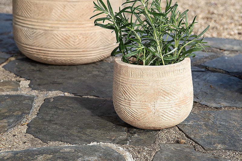 Zadie Etched Ceramic Small Neutral Planter By Nkuku