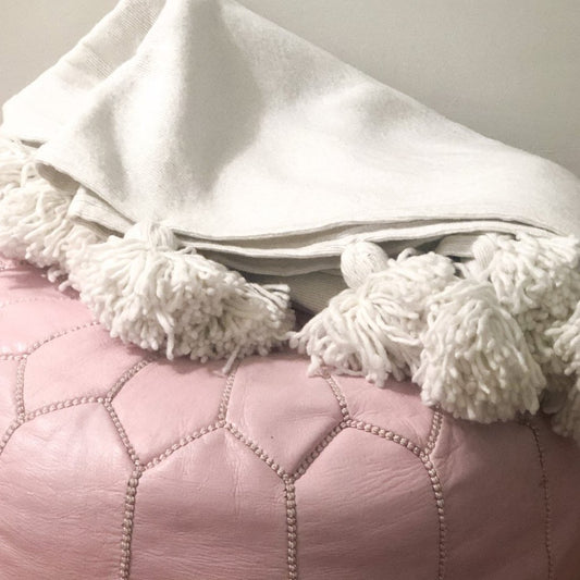 Moroccan Leather Pouffe in Soft Pink