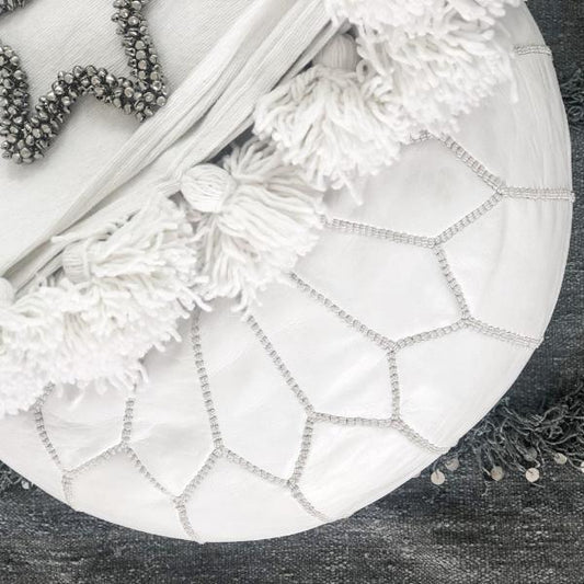 Moroccan Leather Pouffe In White
