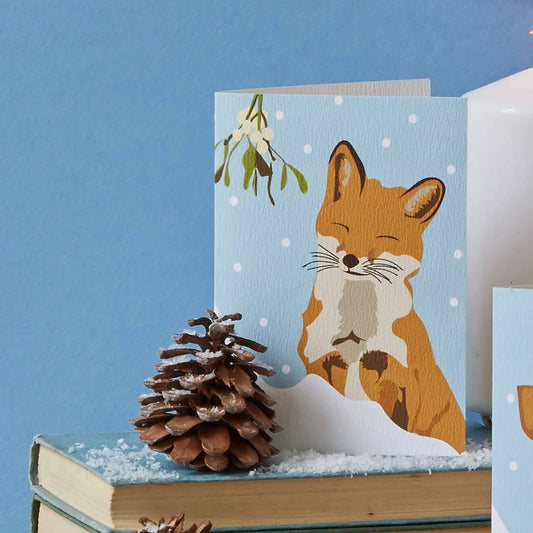 Christmas Fox Card With Mistletoe By Lorna Syson